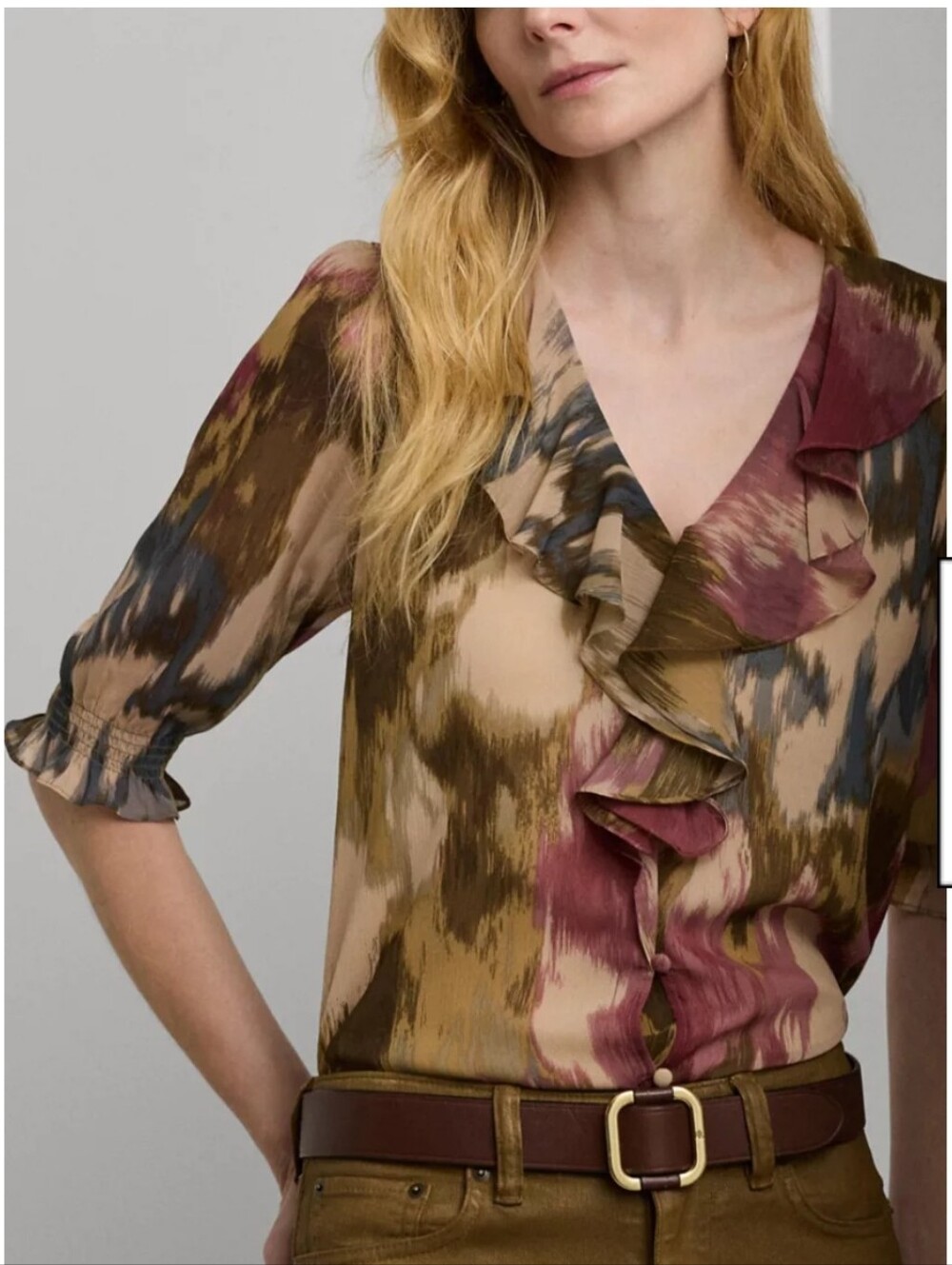 Lauren Ralph Lauren Gorgette Floral Ruffle Trim Blouse